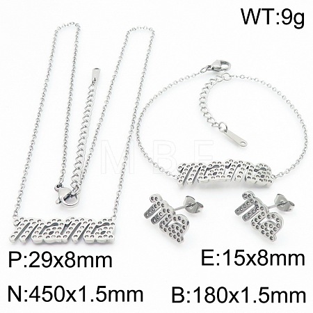 Mother's Day 304 Stainless Steel Crystal Rhinestone Bracelets & Earrings & Necklaces FS-WG743BF-02-1