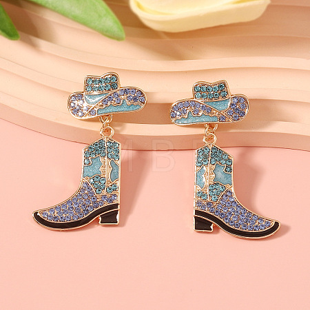 Cowboy Hat with Boot Alloy Enamel Dangle Stud Earrings FS-WG1DB7D-02-1