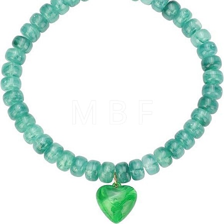 Resin and Plastic Heart Pendant Rondelle Beaded Necklaces with Alloy End Chains FS-WG415CE-04-1