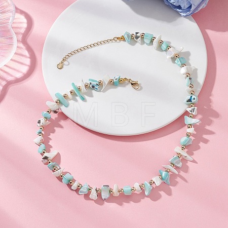 Dyed Nuggets Natural Trochid Shell & Round Electroplate Synthetic Non-magnetic Hematite Beaded Necklaces for Women NJEW-JN05801-02-1