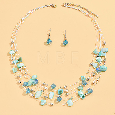 Bohemian Style Alloy & Shell Nuggets Beaded Multilayer Necklaces & Dangle Earrings Sets FS-WG9A8A7-05-1