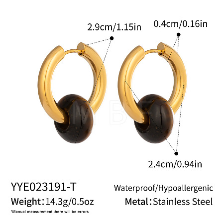 304 Stainless Steel Hoop Earrings with Natural Stone VR4605-4-1