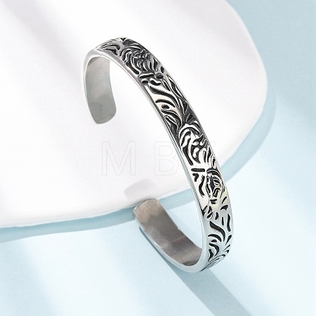 Engraved 304 Stainless Steel Cuff Bangles BJEW-P386-02AS-1