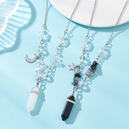 2Pcs Bullet Natural & Synthetic Gemstone Pendant Necklaces for Women Men NJEW-TA00224-1