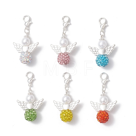 6Pcs Angel Polymer Clay & Crystal Rhinestone Pendant Decorations HJEW-JM04543-1
