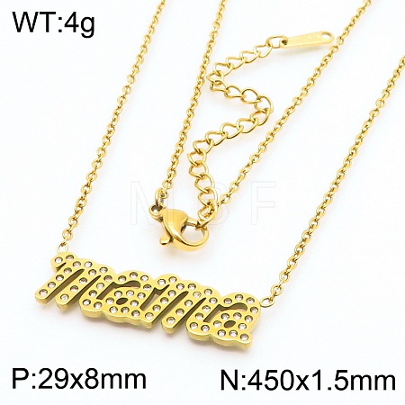 304 Stainless Steel Crystal Rhinestone Word Mama Pendant Necklaces for Mother's Day FS-WG743BF-07-1