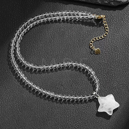 Bohemian Natural Quartz Crystal Star Pendant 4MM Round Gems Beaded Necklaces FI0922-1-1