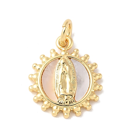 Brass Pave Natural White Shell Pendants KK-S522-06A-G-1