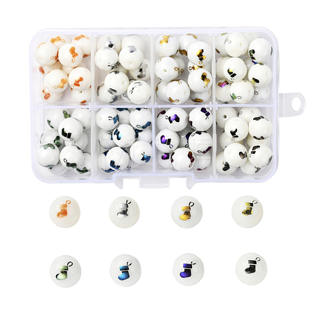 80Pcs 8 Colors Christmas Opaque Glass Beads EGLA-YW0001-05-1