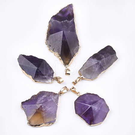 Electroplate Natural Amethyst Pendants G-T112-13C-1