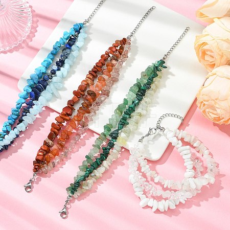 Natural & Synthetic Mixed Gemstone Chips Beaded Multi-strand Bracelets for Women BJEW-JB13986-1