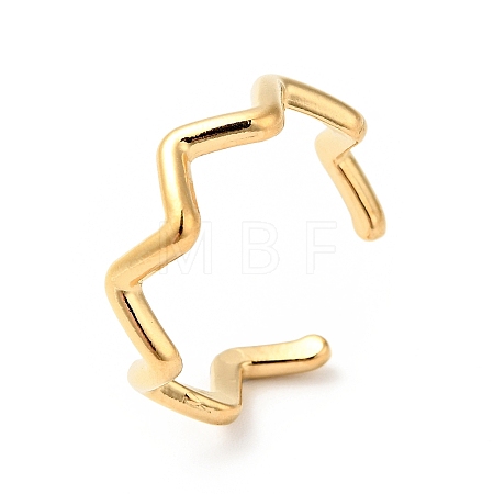Ion Plating(IP) 304 Stainless Steel Wave Open Cuff Ring for Women X-RJEW-I085-13P-01-1
