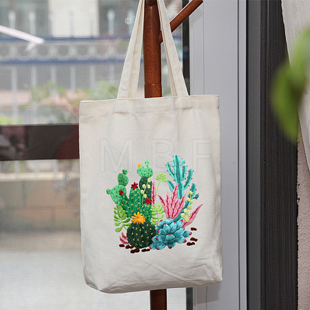 DIY Cactus & Succulent Plants Pattern Tote Bag Embroidery Kit PW22121381853-1