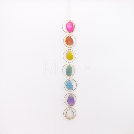 7 Chakra Rainbow Natural Agate Slice Suncatcher HJEW-H065-09-1