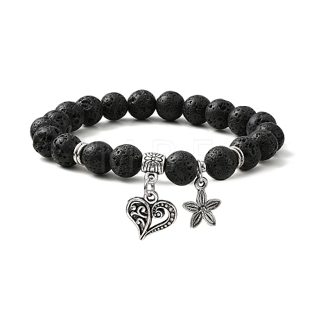 Natural Lava Rock Round Beaded Stretch Bracelets BJEW-JB09900-01-1