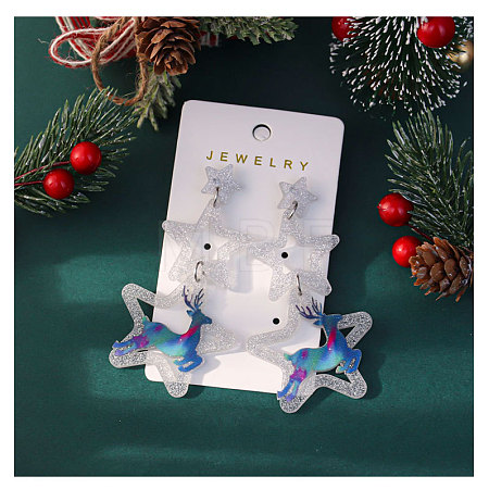 Star with Deer Iron Acrylic Dangle Stud Earrings FS-WGF30DA-03-1