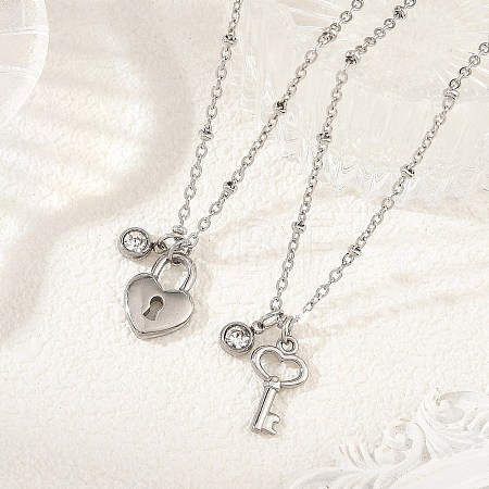 2Pcs 2 Styles 304 Stainless Steel Pendant Satellite Chain Necklaces NJEW-JN06495-02-1