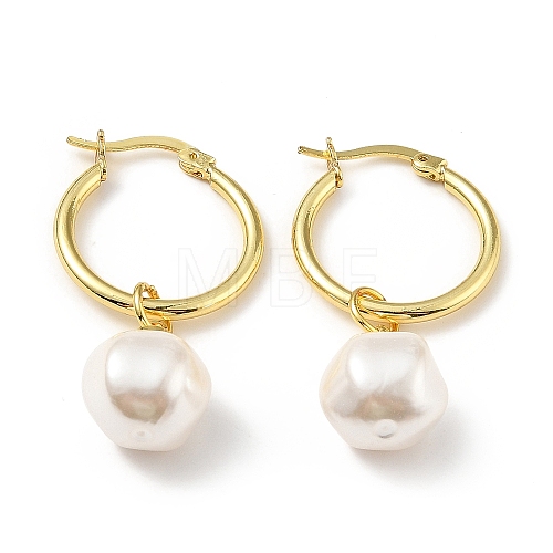 Plastic Pearl Dangle Hoop Earrings X-EJEW-A070-01G-1