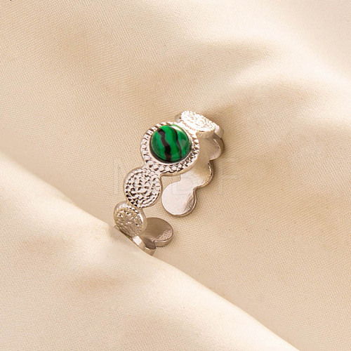 Round Natural Malachite Finger Rings SA1153-3-1