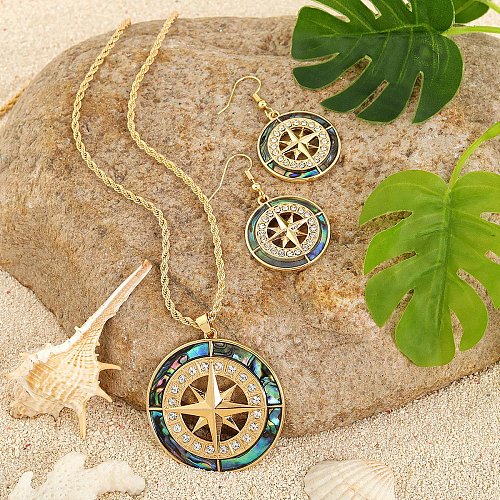 Alloy & Natural Abalone/Paua Shell Pendant Necklaces & Dangle Earrings Sets WGD5CF5-08-1