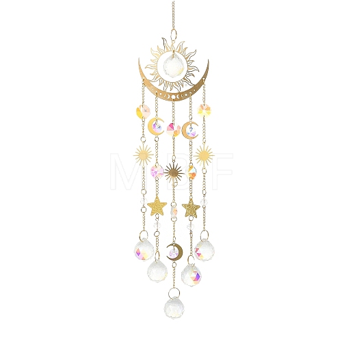 Quartz Crystal & Brass Pendant Decorations HJEW-M007-02B-G-1