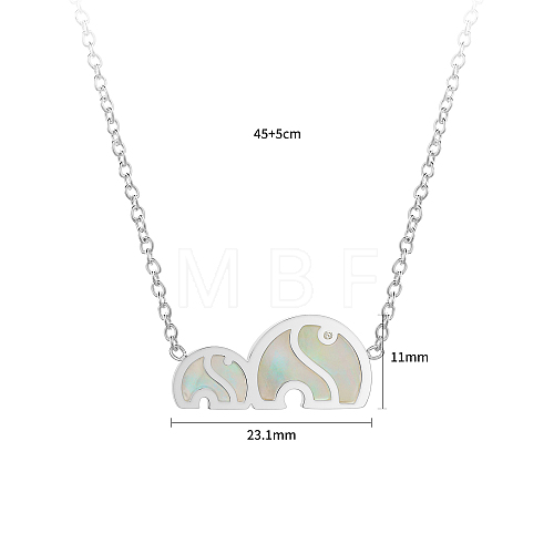 Non-Tarnish Fashionable Stainless Steel Elephant Pendant Necklace with White Shell Inlay IB9971-1