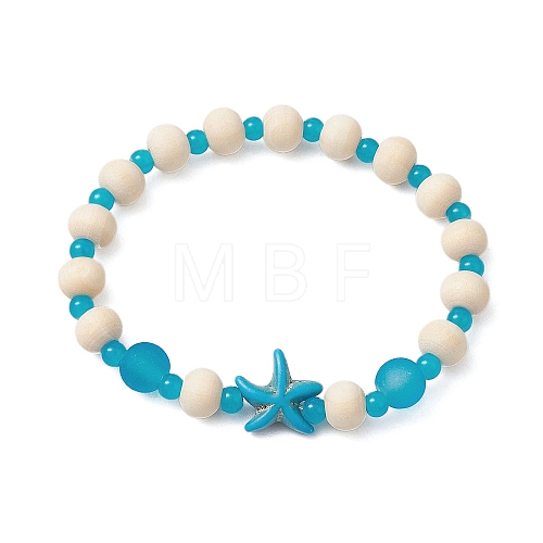 Synthetic Turquoise & Wood & Glass Beaded Stretch Bracelets for Women BJEW-JB11124-02-1