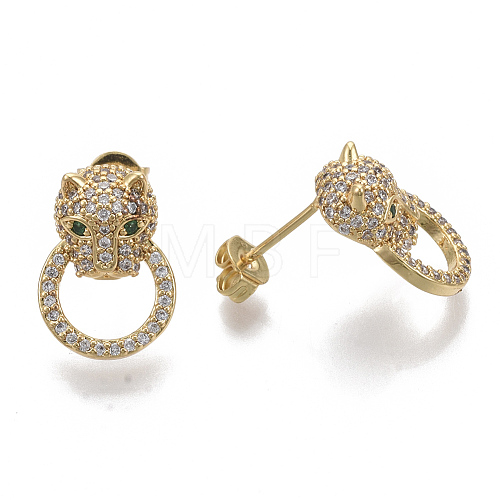 Brass Micro Pave Cubic Zirconia Stud Earrings EJEW-S208-100-NF-1