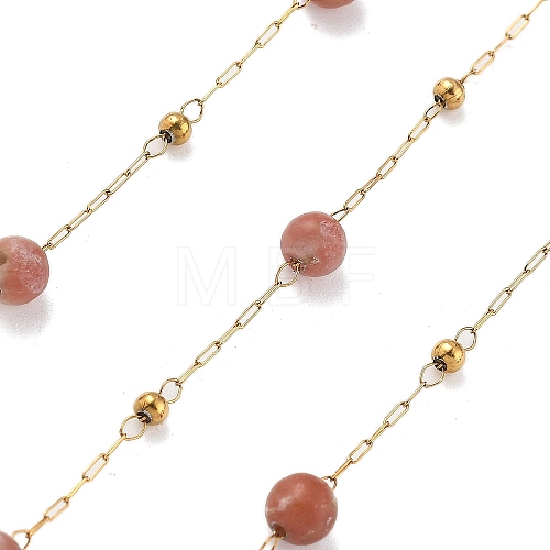 Natural Rhodochrosite & 304 Stainless Steel Beads Link Chains CHS-K021-08A-03-1