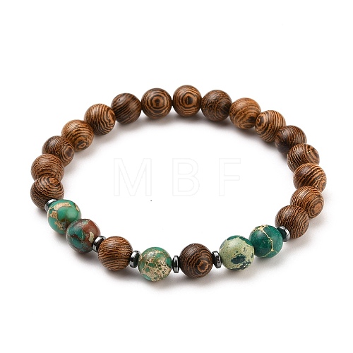 Round Natural Wood Beads Stretch Bracelets BJEW-JB05554-02-1