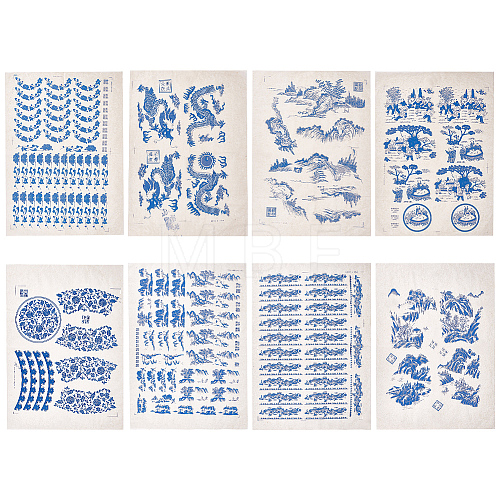 8 Sheets 8 Style Paper Ceramic Decals DIY-BC0006-35-1
