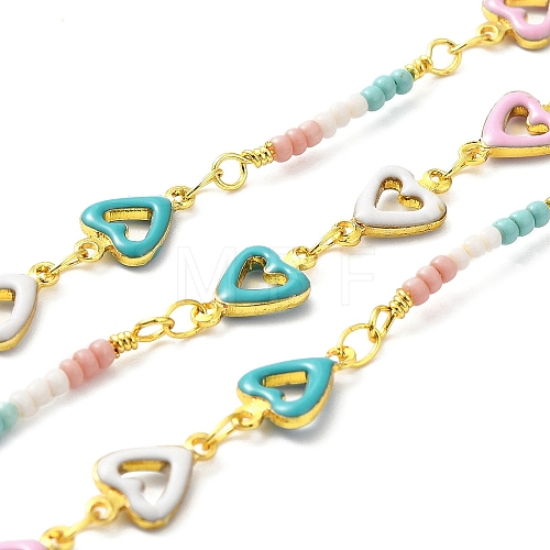 Handmade Brass Enamel Heart Link Chains CHC-M024-25G-01-1