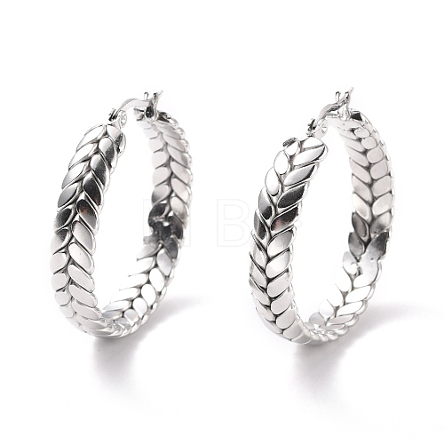 Tarnish Resistant 201 Stainless Steel Leaf Wrap Hoop Earrings with 304 Stainless Steel Pin for Women EJEW-F280-26B-P-1