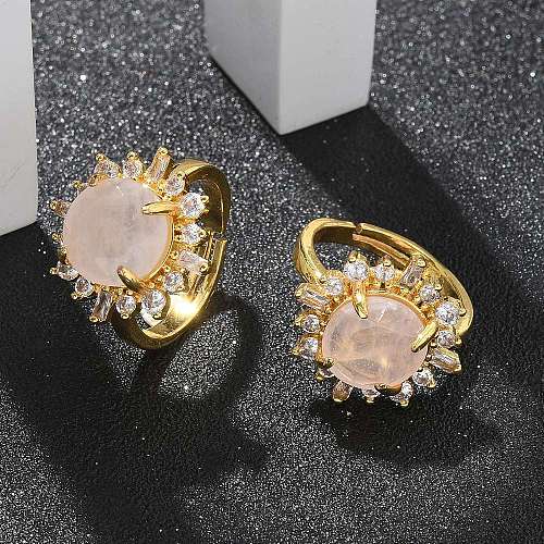 Sunflower Natural Rose Quartz Finger Rings RJEW-B113-03G-09-1