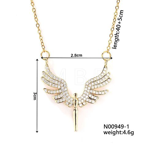 Sweet Wing Angel Brass Crystal Rhinestone Pendant Necklaces for Women RU5786-1