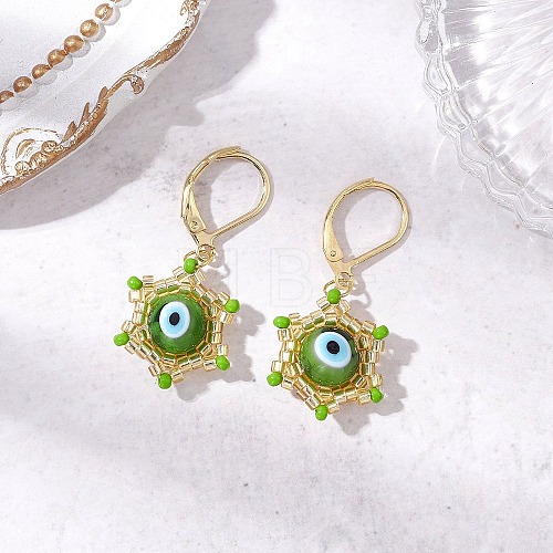 Star of David & Evil Eye Handmade Glass Seed Beads Leverback Earrings EJEW-MZ00389-03-1