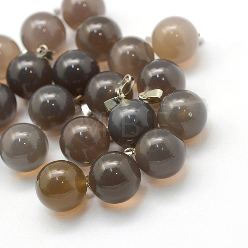 Round Natural Grey Agate Pendants G-Q434-05-1