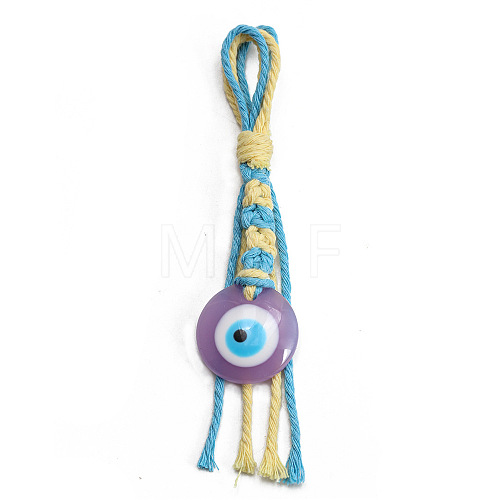Flat Round with Evil Eye Resin Pendant Decorations EVIL-PW0002-12D-09-1