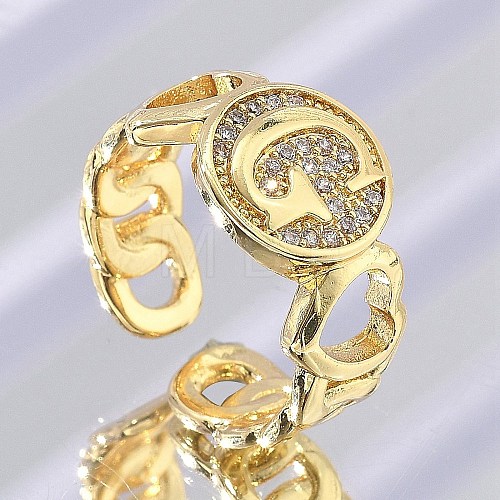 Brass Micro Pave Clear Cubic Zirconia Open Cuff Rings for Women RJEW-K289-02G-G-1