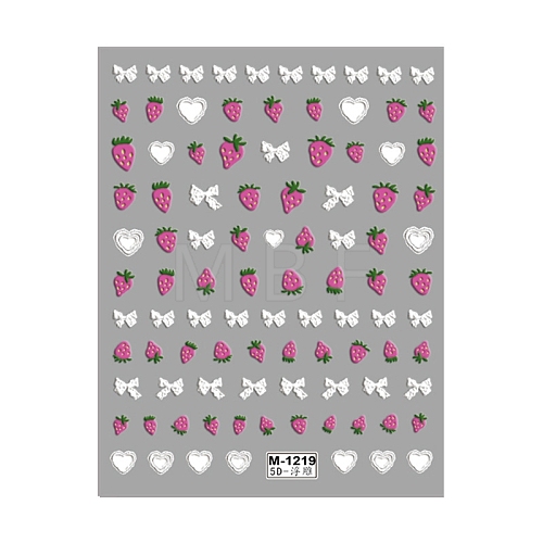 Bowknot & Strawberry Self Adhesive 5D Embossed Nail Art Stickers PW-WG579ED-02-1