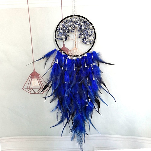 Woven Net/Web with Feather Art Pendant Decorations TREE-PW0001-29C-1