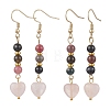 Valentine's Day Natural Multicolor Tourmaline & Natural Rose Quartz Dangle Earrings for Women EJEW-JE06955-3