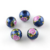 Rose Flower Pattern Printed Round Glass Beads GFB-R005-10mm-B01-1