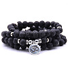 Bohemian Styles Natural Round Lava Rock Beaded Stretch Bracelets for Women Men XW1500-3-1