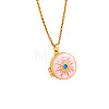Brass Enamel Flat Round with Sun Photo Locket Pendant Necklaces for Women WG97D23-01-1
