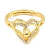 Heart with Letter Rack Plating Brass Micro Pave Clear Cubic Zirconia Adjustable Rings for Women RJEW-I105-01G-D-2