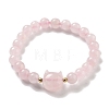 Round & Cat Head Natural Rose Quartz Beaded Stretch Bracelets for Women BJEW-K251-03C-2