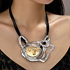 Alloy Cattle Head Pendant Imitation Leather Cord 3-Strand Necklaces for Women WG24E1E-01-1