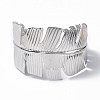 304 Stainless Steel Feather Open Cuff Bangle for Women BJEW-F442-01P-1