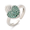 Sacred Heart Brass Micro Pave Cubic Zirconia Cuff Rings for Women RJEW-B117-01P-5